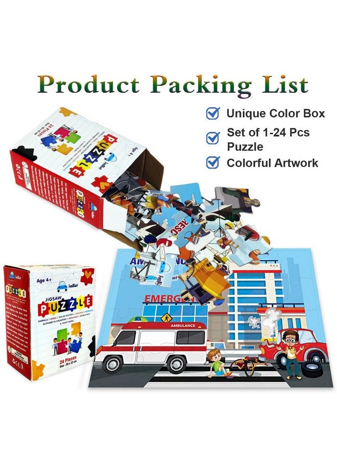 فنبلاست ألغاز الصور المقطوعة من فن بلاست للأطفال، ألغاز سيارات الإسعاف، ألغاز أرضية للأطفال، ألعاب ألغاز تعليمية للأطفال من سن 3 سنوات فما فوق، 24 قطعة (متعددة الألوان) - Image 5