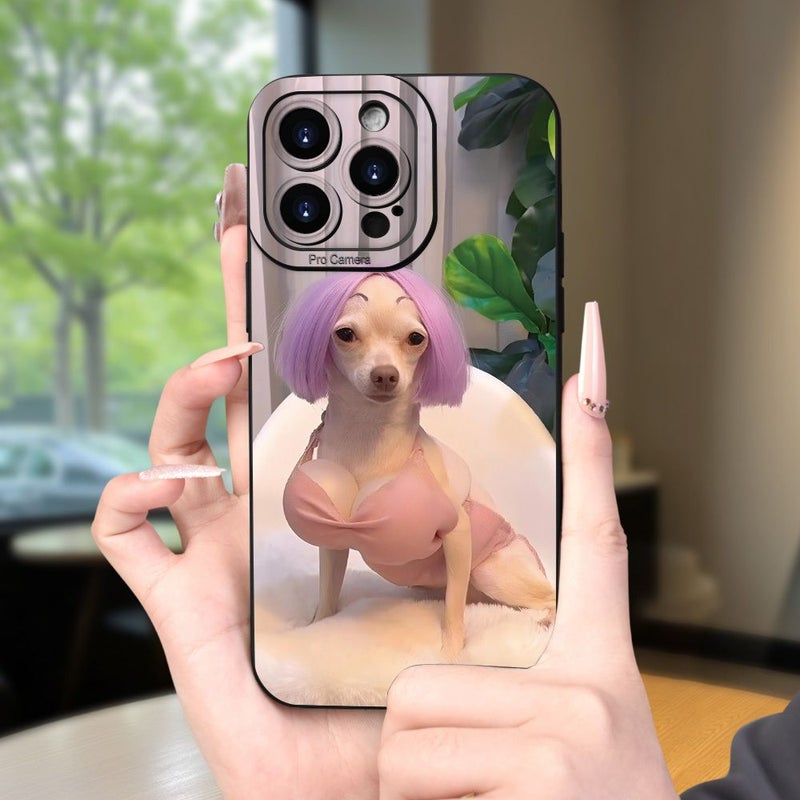 غطاء هاتف إبداعي لطيف وممتع بنمط جرو، نسيج غير لامع مضاد للسقوط لجهاز iPhone 14 باللون الأسود - Image 4