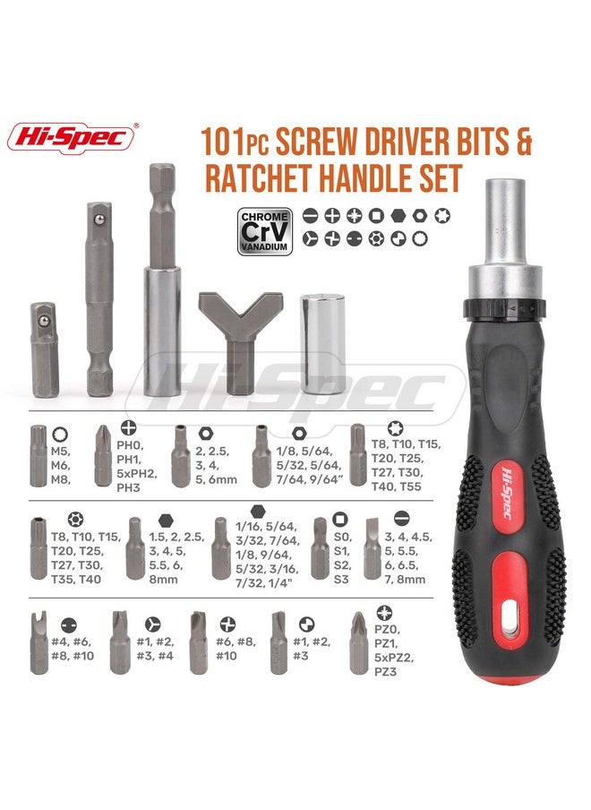 Hi-Spec - Hi-Spec 101pc Multi Bits Screwdriver & Ratcheting Handle Tool Set Kit. Complete 1/4” Hex Screwdriving with Tamper Proof Security Driver Bits - Image 1