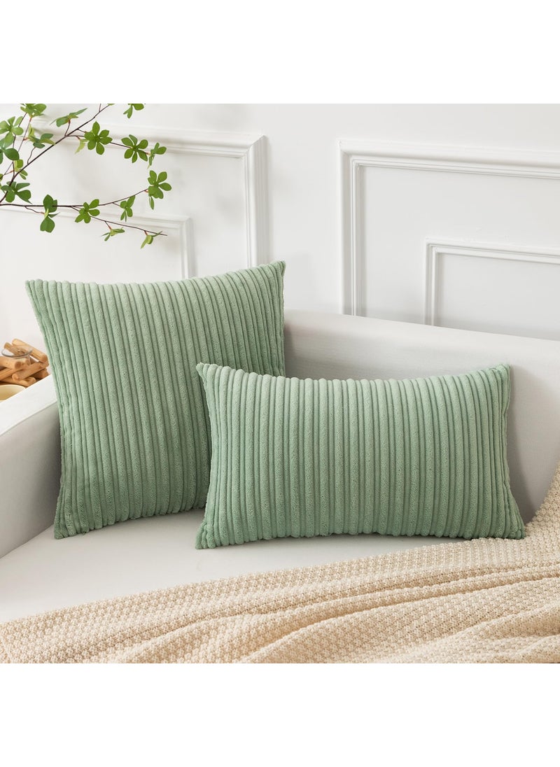 K KEVIN TEXTILE Kevin Textile Pack of 2  Spring Corduroy Soft Decorative Square Throw Pillow Cover Cushion Covers Pillowcase  Home Decor Decorations for Sofa Bed 18x18 Inch/45x45 cm  Sage Green  - Image 4