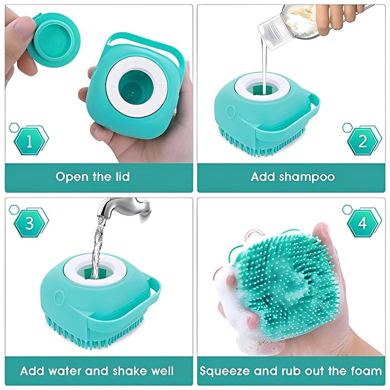Zephorus Dog Cat Bath Brush Body Scrubber Shampoo Dispenser Remover For Shower Bathing And Soft Silicone Brushes For Pet Puppy Dogs Cat Rabbit Shampoo Dispenser (MultiColor) - Image 3