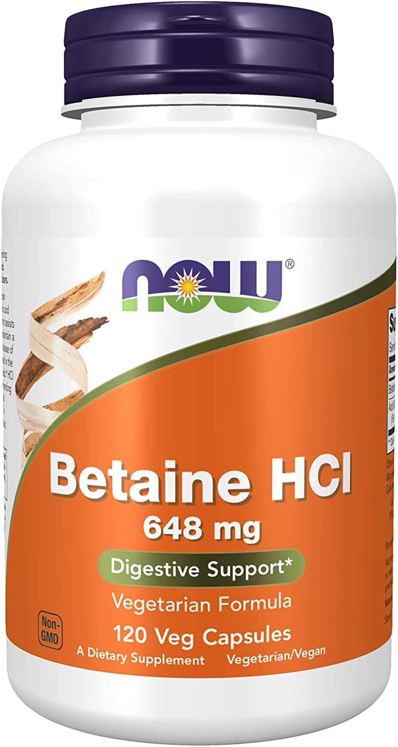 now Betaine HCl 648 mg with 150 mg Pepsin 120 Veg Capsules - Image 1