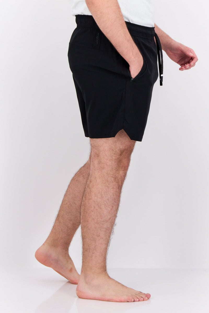 MOTION Men Drawstring Side Zip Board Shorts, Black - Image 3