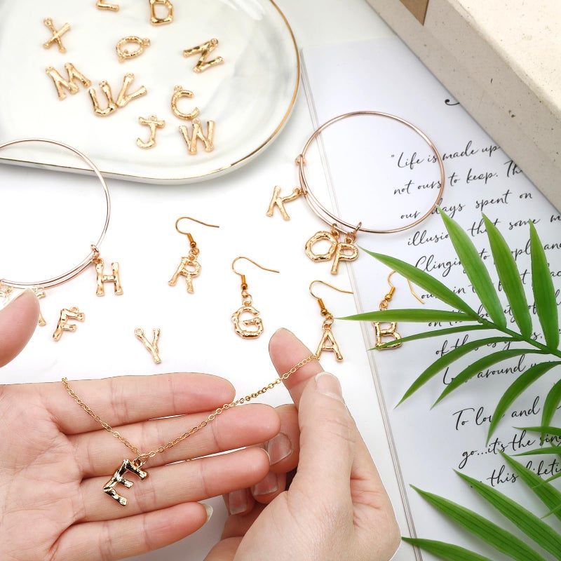 SANNIX 26Pcs Letter Charms, Initial Letter Charms for Jewelry Making, Gold A-Z Alphabet Charm for Bracelet Necklace Earrings Keychain Crafts Making - Image 4