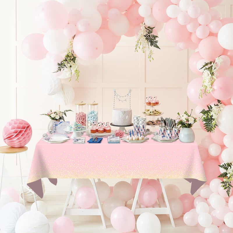 Mulbozy 2 Pcs Pink Tablecloth 54"Ã—108" Gold Dot Pink Table Cloth, Pink Disposable Plastic Tablecover for Birthday, Baby Shower, Picnic, Camping, Event & Partiesâ€¦ - Image 5