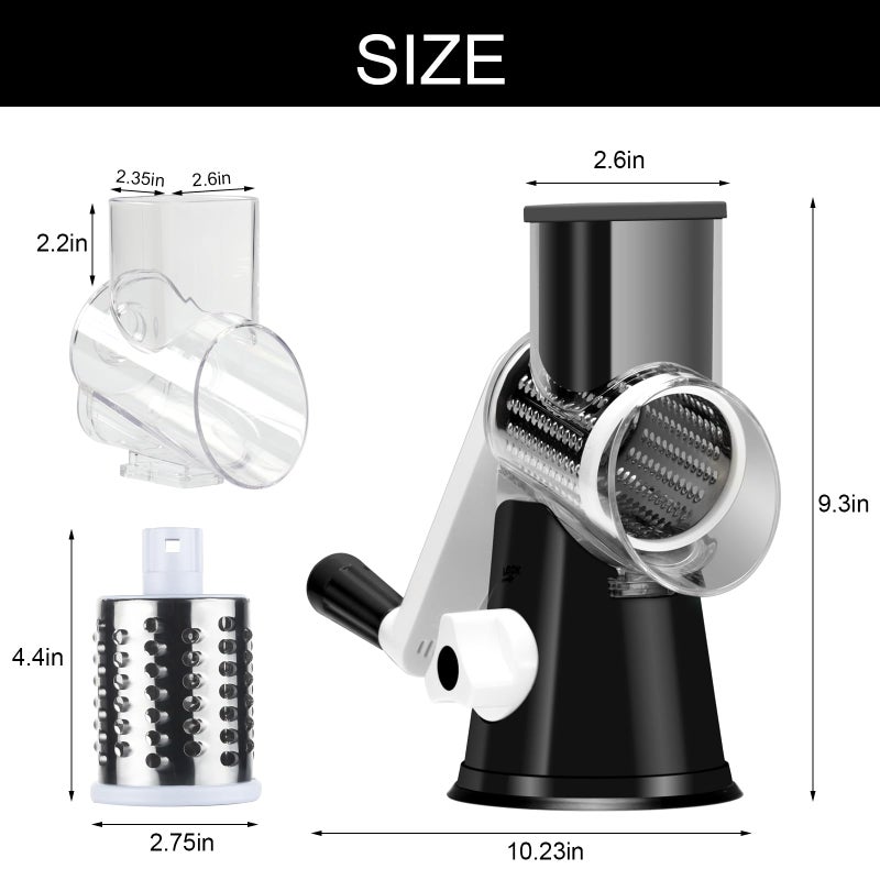 Cambom Rotary Cheese Grater Hand Crank Cheese Shredder For Fresh Cheese  Vegetable  Nuts Non-Slip Suction Base  Free Cleaning Brush Three Blades  Black - Image 5