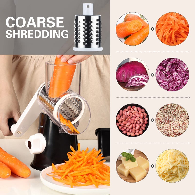 Cambom Rotary Cheese Grater Hand Crank Cheese Shredder For Fresh Cheese  Vegetable  Nuts Non-Slip Suction Base  Free Cleaning Brush Three Blades  Black - Image 2