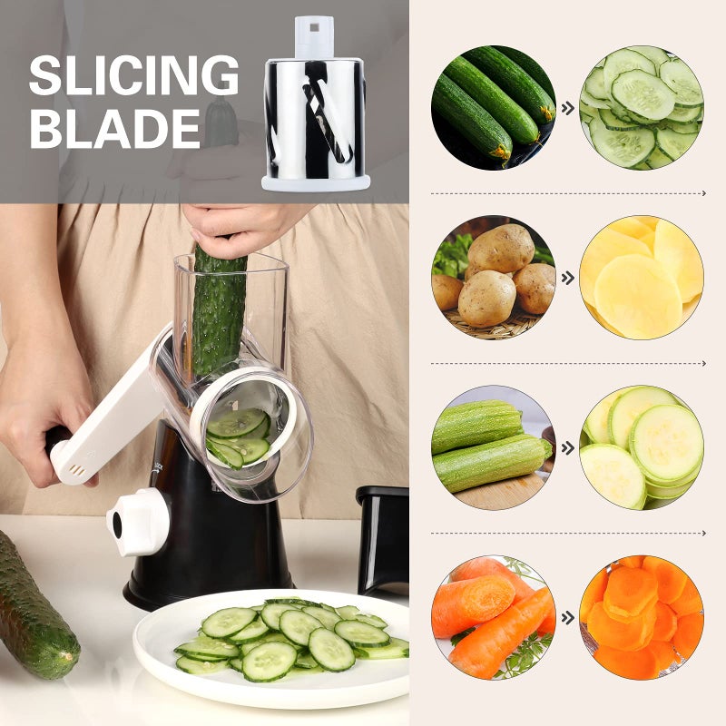 Cambom Rotary Cheese Grater Hand Crank Cheese Shredder For Fresh Cheese  Vegetable  Nuts Non-Slip Suction Base  Free Cleaning Brush Three Blades  Black - Image 3
