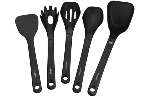 NutriChef Kitchen Cooking Utensils Set Includes Solid Spatula Pasta Fork Solid Spoon Slotted Spoon Tool Seat Works with Model NCCWSTKBLK Black