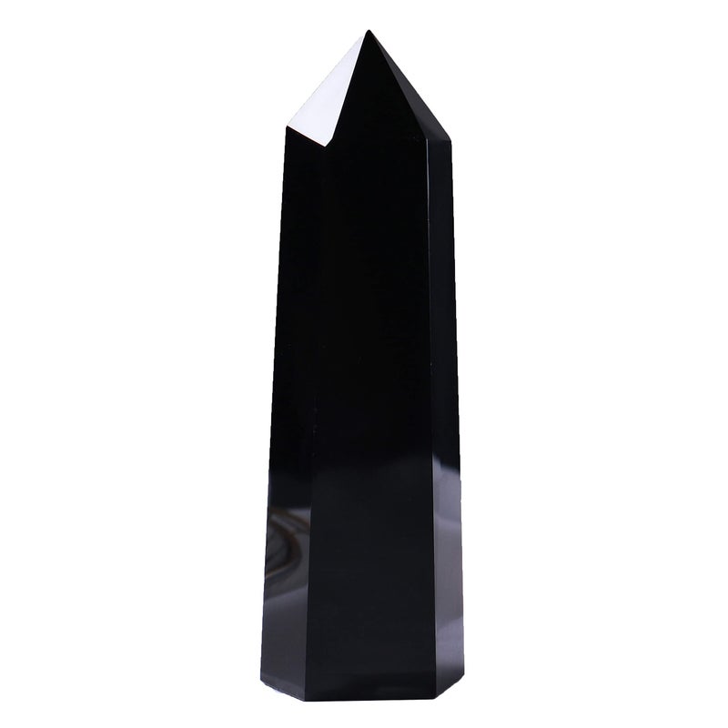 Runyangshi Runyangshi Large Black Obsidian Healing Crystal Wand 4725 Crystal Tower 6 Faceted Single Point Crystal Prism Wand Natural Quartz Stones for Meditation Reiki Chakra Therapy Home Decor Gift 