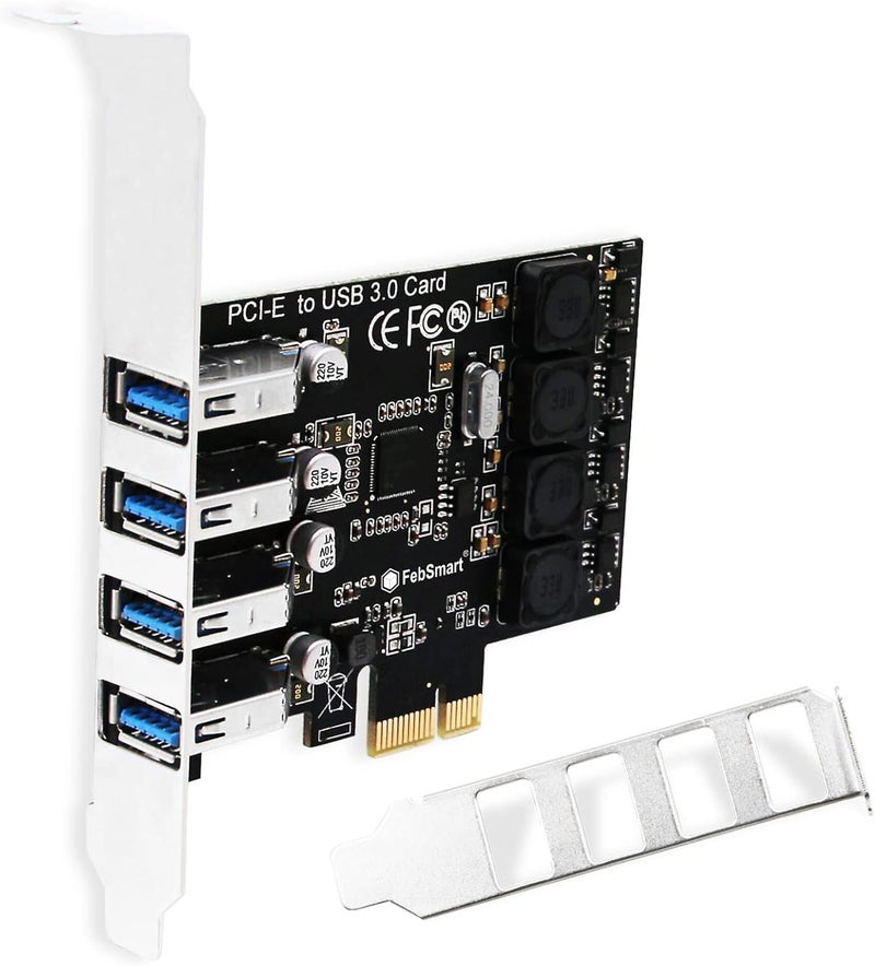 FebSmart PCIE 4-Ports Superspeed 5Gbps USB 3.0 Expansion Card for Windows 11, 10, 8.x, 7, Vista, XP Desktop PCs, Built in Self-Powered Technology, No Need Additional Power Supply (FS-U4L-Pro) - Image 1