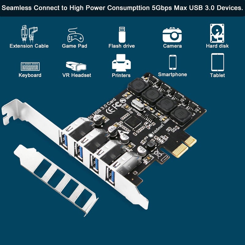 FebSmart PCIE 4-Ports Superspeed 5Gbps USB 3.0 Expansion Card for Windows 11, 10, 8.x, 7, Vista, XP Desktop PCs, Built in Self-Powered Technology, No Need Additional Power Supply (FS-U4L-Pro) - Image 4