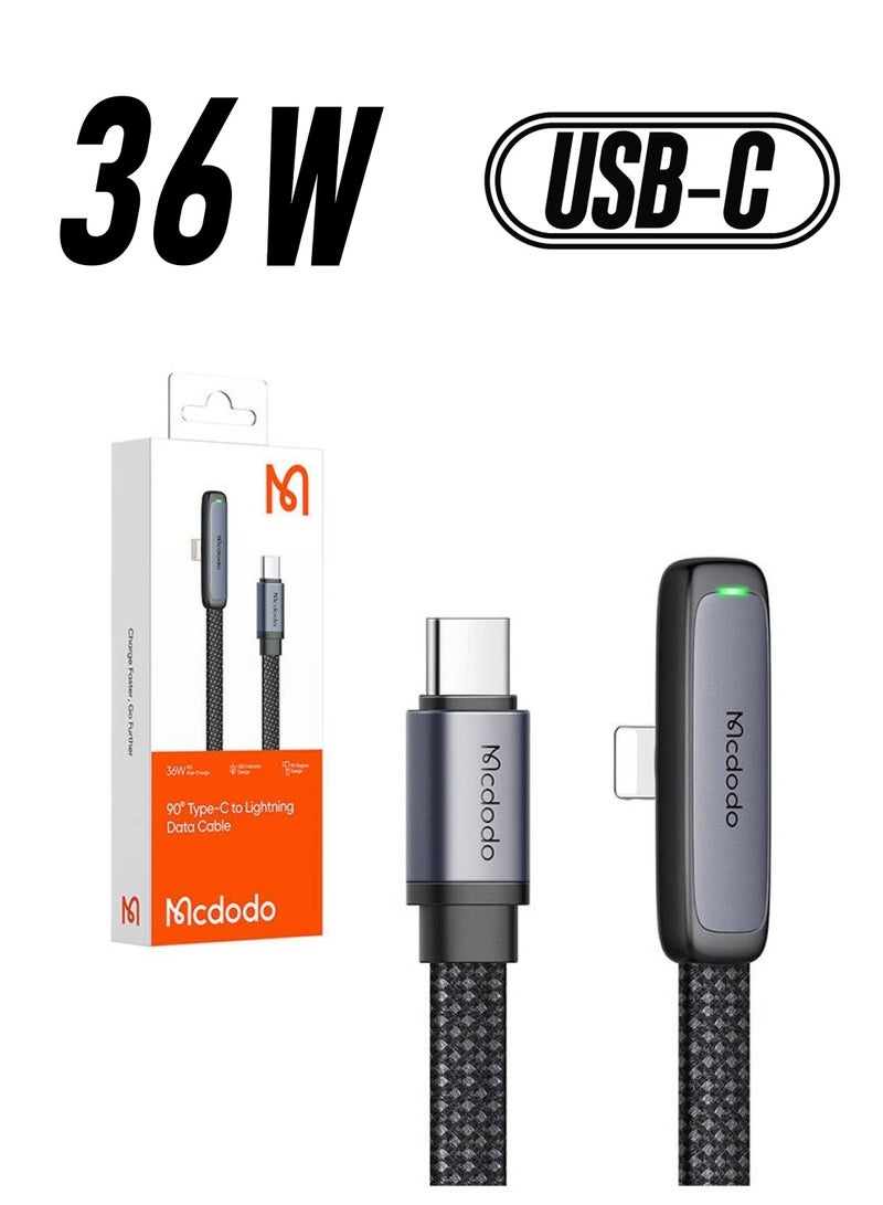 Mcdodo كابل مكدو CA-3351 USB-C إلى لايتنينغ بزاوية 90 درجة 1.8م أسود - Image 1