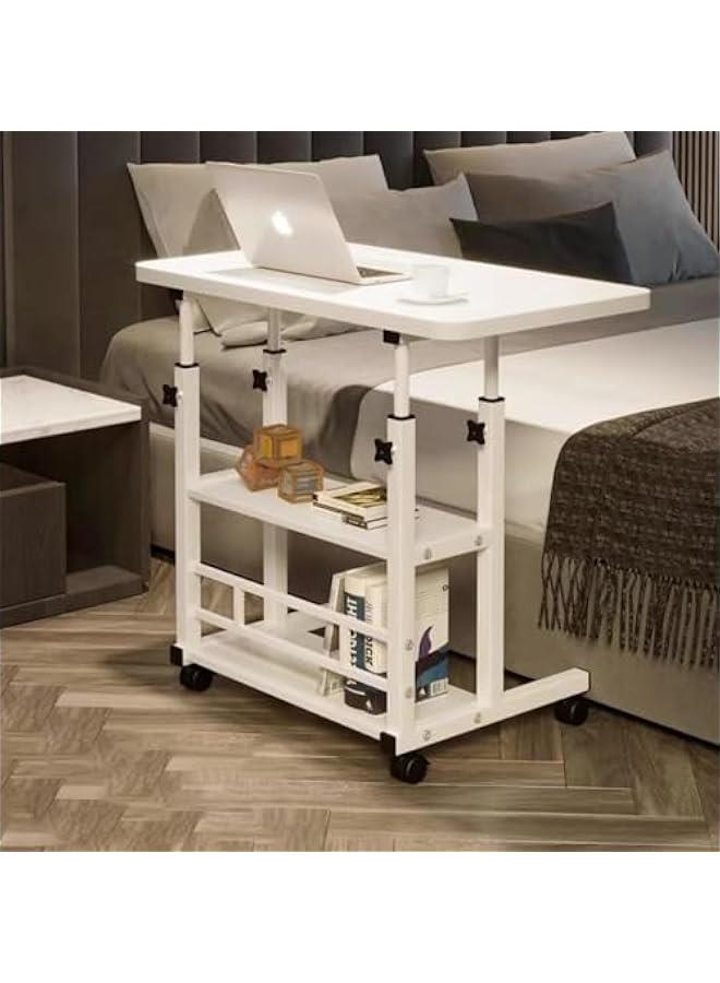 بيوينتي مكتب منزلي قابل للتعديل من فوكاتين محمول للدراسة والكمبيوتر للمساحات الصغيرة طاولة سرير جانبية قابلة للتحريك على عجلات للطالب لابتوب قائم صغير مع مساحة تخزين ابيض - Image 1