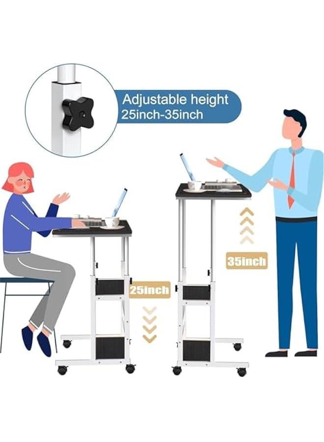 بيوينتي مكتب منزلي قابل للتعديل من فوكاتين محمول للدراسة والكمبيوتر للمساحات الصغيرة طاولة سرير جانبية قابلة للتحريك على عجلات للطالب لابتوب قائم صغير مع مساحة تخزين ابيض - Image 3
