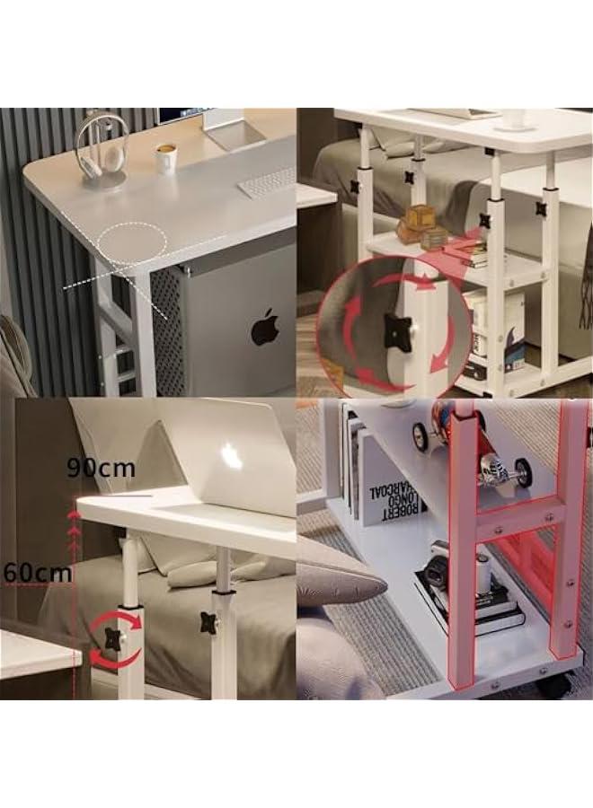 بيوينتي مكتب منزلي قابل للتعديل من فوكاتين محمول للدراسة والكمبيوتر للمساحات الصغيرة طاولة سرير جانبية قابلة للتحريك على عجلات للطالب لابتوب قائم صغير مع مساحة تخزين ابيض - Image 5