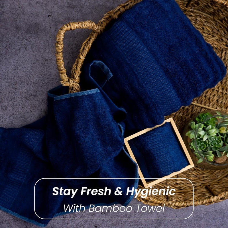Mush Bamboo 6 PieceTowels Set | Ultra Soft, Absorbent and Antimicrobial 600 GSM (Bath Towel, Hand Towel and Face Towel) Perfect for Daily Use and Gifting (Navy & Sky) - Image 3