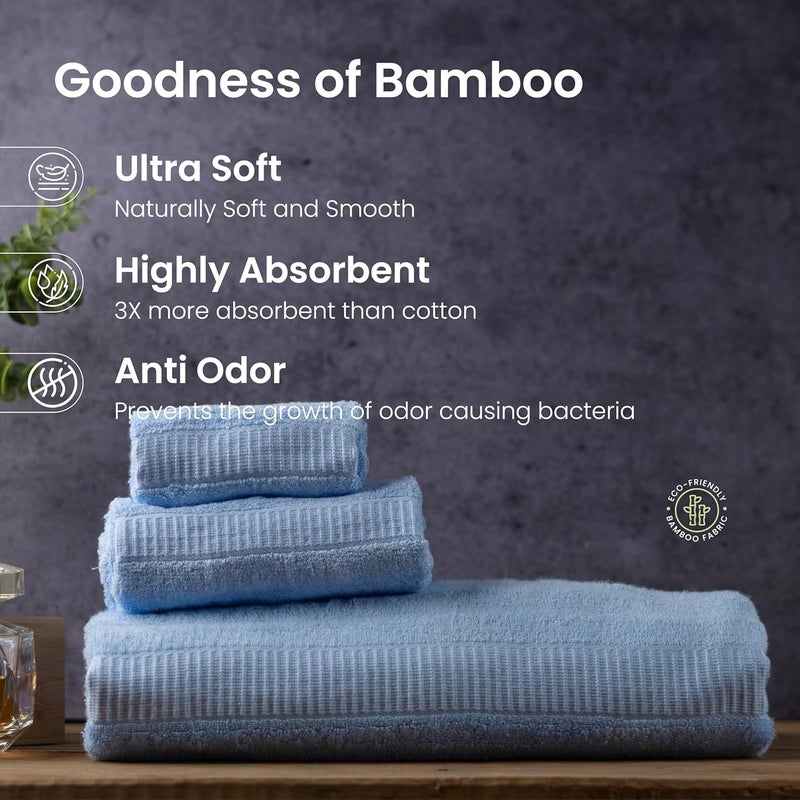 Mush Bamboo 6 PieceTowels Set | Ultra Soft, Absorbent and Antimicrobial 600 GSM (Bath Towel, Hand Towel and Face Towel) Perfect for Daily Use and Gifting (Navy & Sky) - Image 2