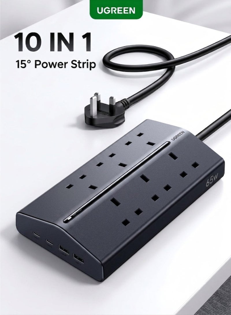 UGREEN 10-In-1 65W GaN Power Strip with 6 Type G AC Extension Plug, 2 USB-C And 2 USB-A Ports, 1.5m Extender Cord, 2990W 13A for  Home and Office - Image 1