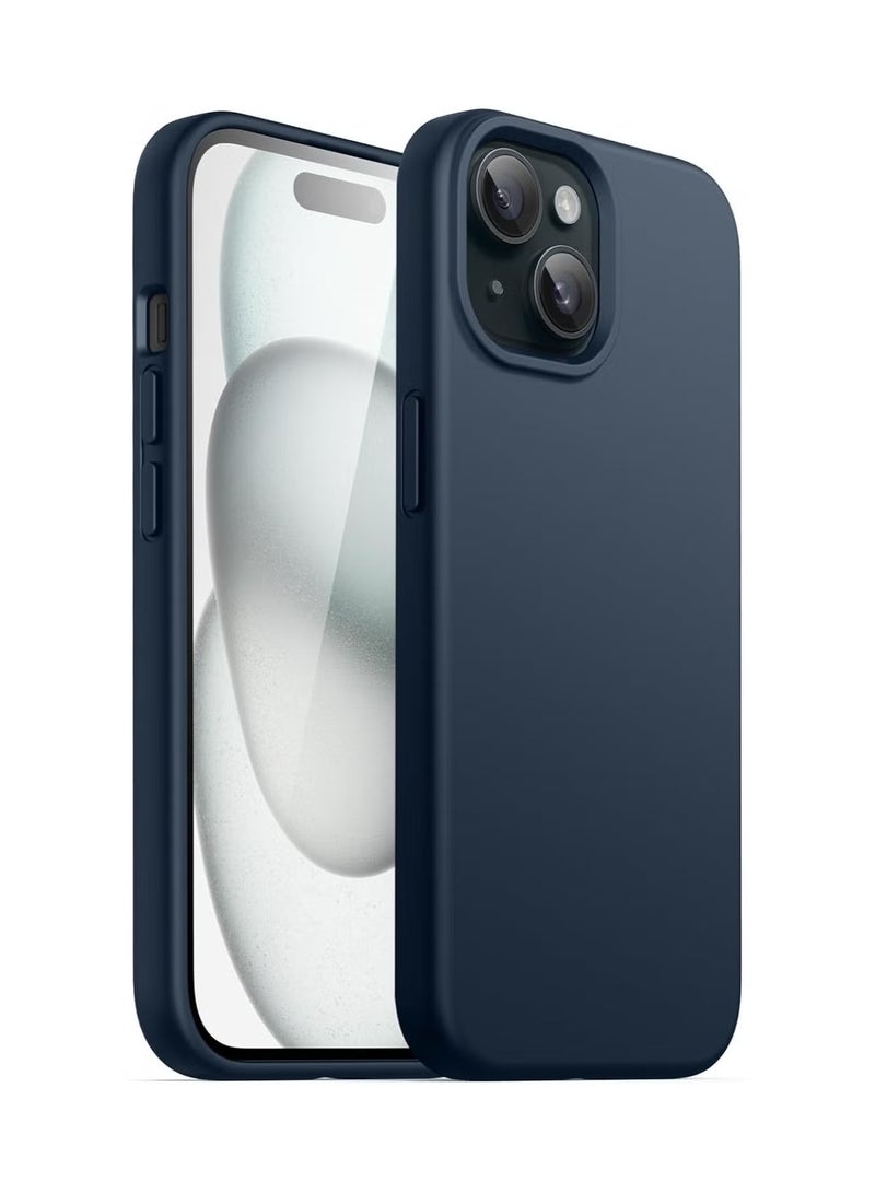 بروماس حافظة سيليكون لهاتف آيفون 15 مقاس 6.1 بوصة، حافظة هاتف واقية لكامل الجسم ناعمة الملمس حريري، غطاء مقاوم للصدمات (كحلي) - Image 1