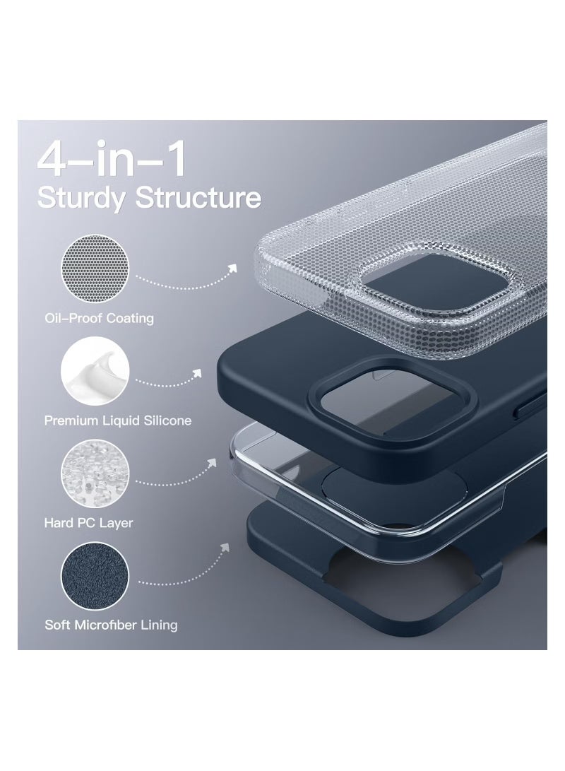 بروماس حافظة سيليكون لهاتف آيفون 15 مقاس 6.1 بوصة، حافظة هاتف واقية لكامل الجسم ناعمة الملمس حريري، غطاء مقاوم للصدمات (كحلي) - Image 3