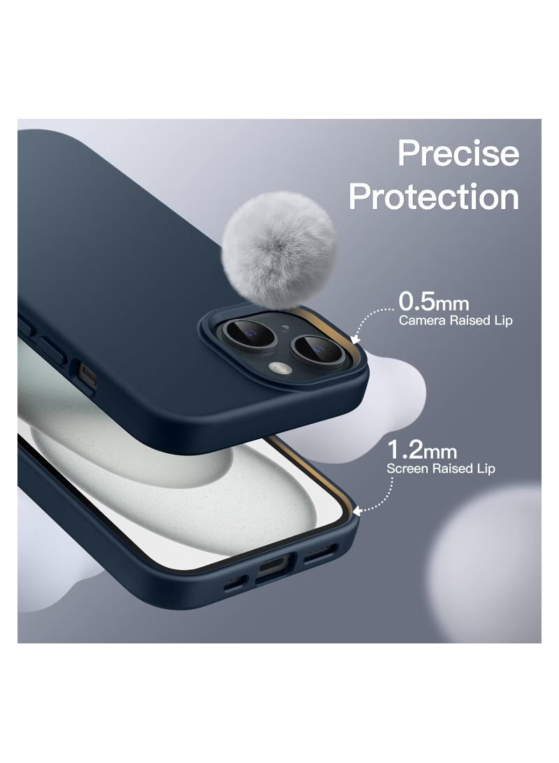 بروماس حافظة سيليكون لهاتف آيفون 15 مقاس 6.1 بوصة، حافظة هاتف واقية لكامل الجسم ناعمة الملمس حريري، غطاء مقاوم للصدمات (كحلي) - Image 5