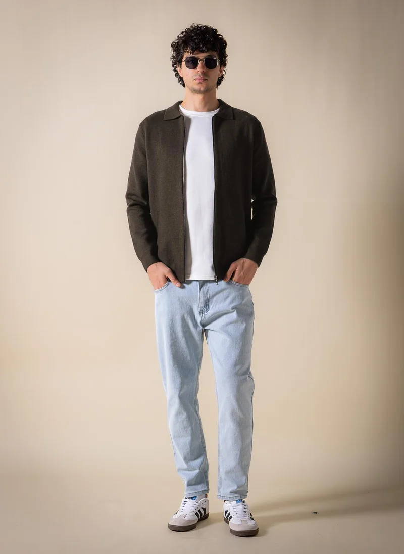 Shapes Brown FINE KNIT ZIP-UP JACKET for Men | Best Price UAE