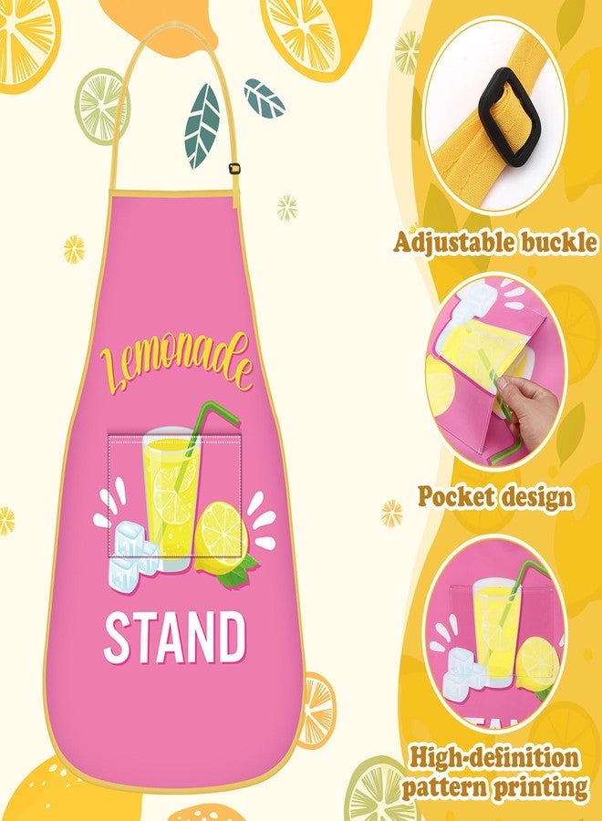 Shyyween 4 Pcs Lemonade Stand Apron with Pocket Adjustable Strap Washable Lemon Apron for Kitchen Cooking Lemonade Party(Cute) - Image 3