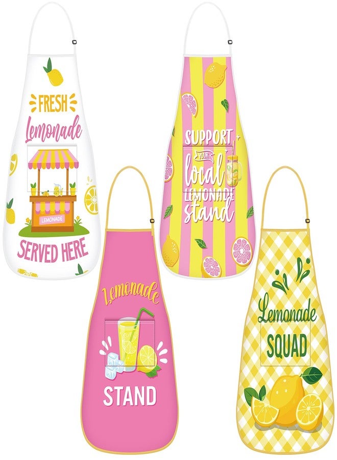Shyyween 4 Pcs Lemonade Stand Apron with Pocket Adjustable Strap Washable Lemon Apron for Kitchen Cooking Lemonade Party(Cute) - Image 1