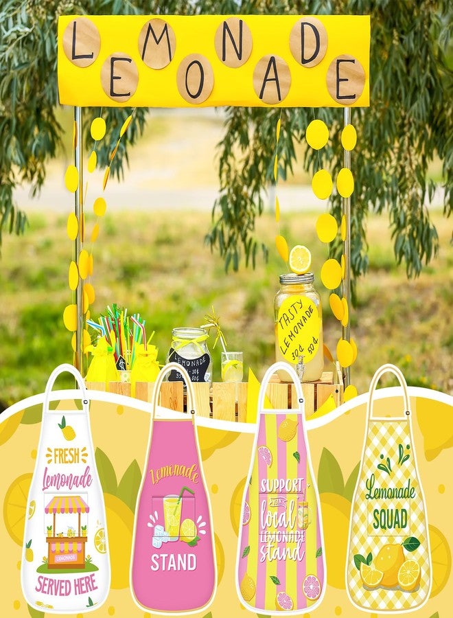 Shyyween 4 Pcs Lemonade Stand Apron with Pocket Adjustable Strap Washable Lemon Apron for Kitchen Cooking Lemonade Party(Cute) - Image 4