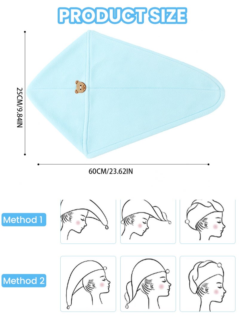 VUCATIN ٥ قطع مناشف شعر من الألياف الدقيقة، لفافات شعر للنساء للشعر المبلل، عمامة سريعة الجفاف، مناشف رأس مضادة للتجعد للشعر المجعد، مزودة بحلقة مطاطية وزر (أزرق) - Image 2