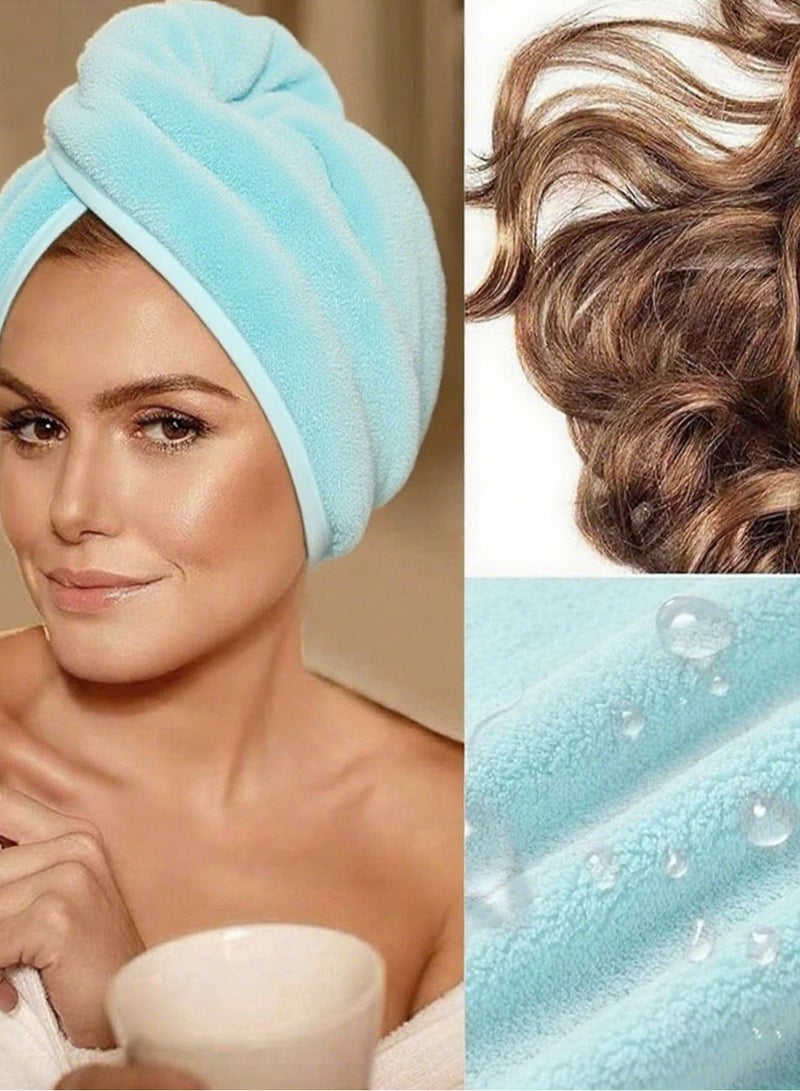 VUCATIN ٥ قطع مناشف شعر من الألياف الدقيقة، لفافات شعر للنساء للشعر المبلل، عمامة سريعة الجفاف، مناشف رأس مضادة للتجعد للشعر المجعد، مزودة بحلقة مطاطية وزر (أزرق) - Image 3