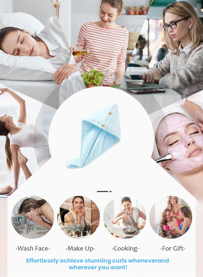 VUCATIN ٥ قطع مناشف شعر من الألياف الدقيقة، لفافات شعر للنساء للشعر المبلل، عمامة سريعة الجفاف، مناشف رأس مضادة للتجعد للشعر المجعد، مزودة بحلقة مطاطية وزر (أزرق) - Image 5