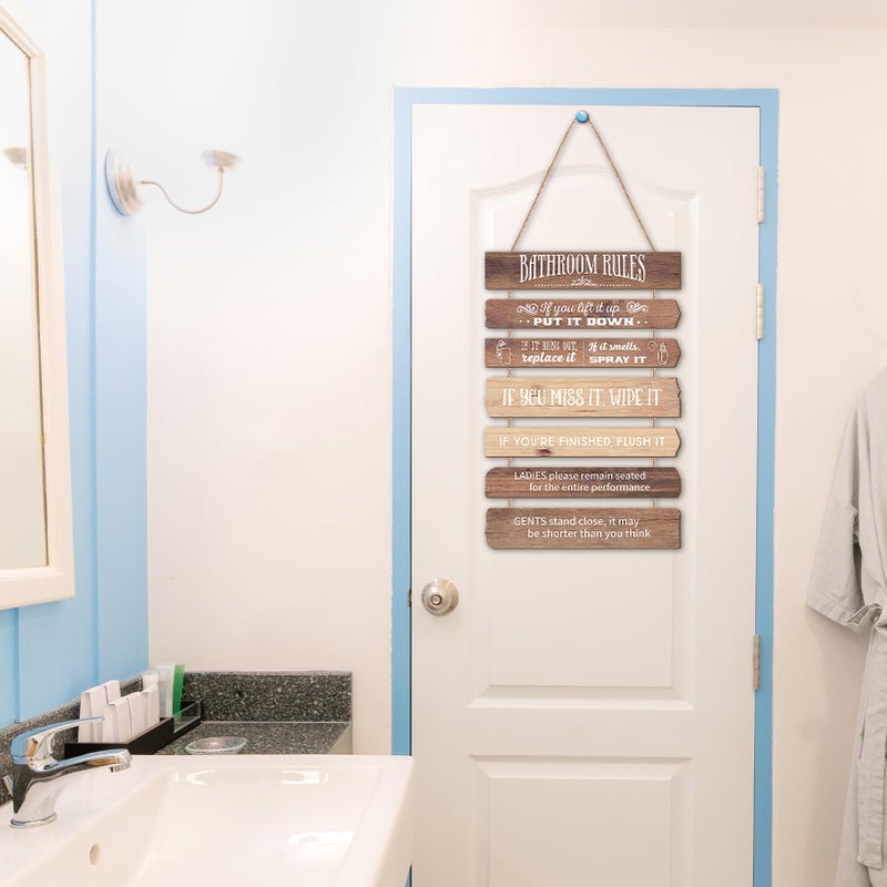 Ovveroche Western Bathroom Rules Bathroom Wall Decor, Wooden Farmhouse Hanging Sign, 12 x 26 Inches, Brown - Image 5