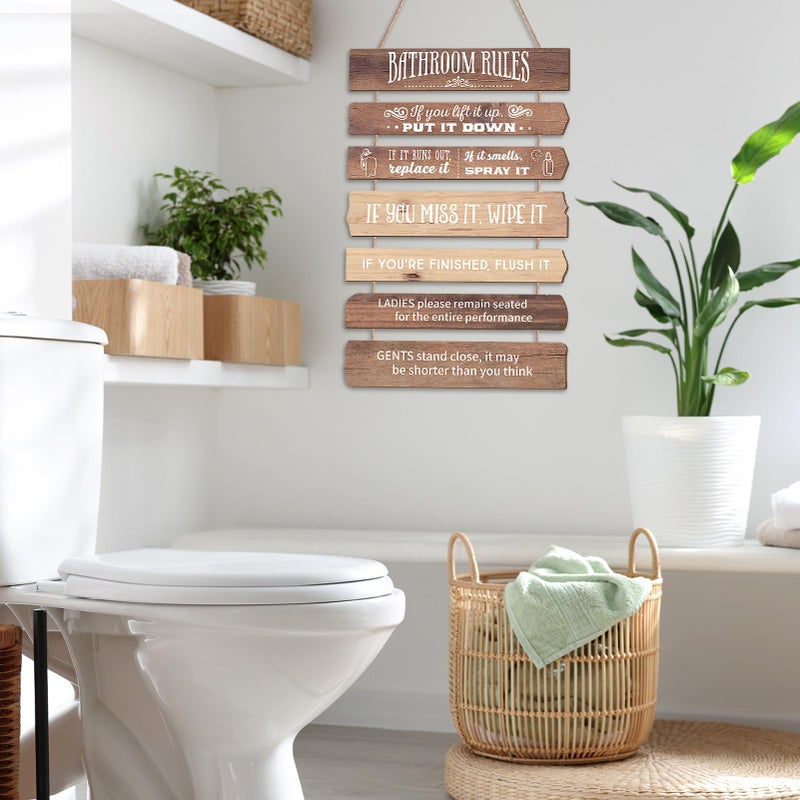 Ovveroche Western Bathroom Rules Bathroom Wall Decor, Wooden Farmhouse Hanging Sign, 12 x 26 Inches, Brown - Image 4