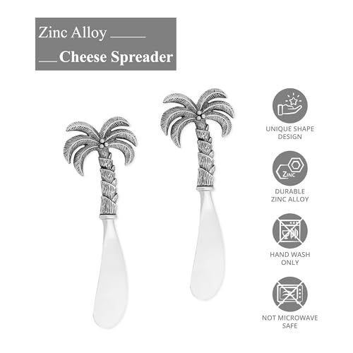Wine Things Palm Tree Cheese Spreader Set, Zinc Alloy Butter Spreaders with Decorative Handles for Cheese, Cream, and Dips, Silver, 4.5 Inch, Set of 2 - Image 3