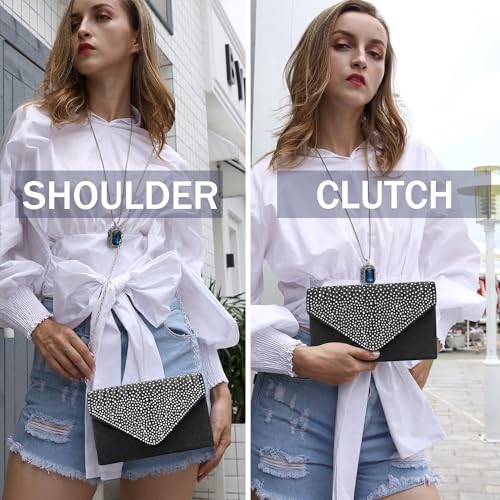 Milisente Evening Bag for Women, Glitter Rhinestone Wedding Evening Purse Crystal Envelope Crossbody Shoulder Clutch Bags (Black) - Image 2