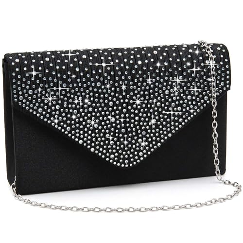 Milisente Evening Bag for Women, Glitter Rhinestone Wedding Evening Purse Crystal Envelope Crossbody Shoulder Clutch Bags (Black) - Image 1