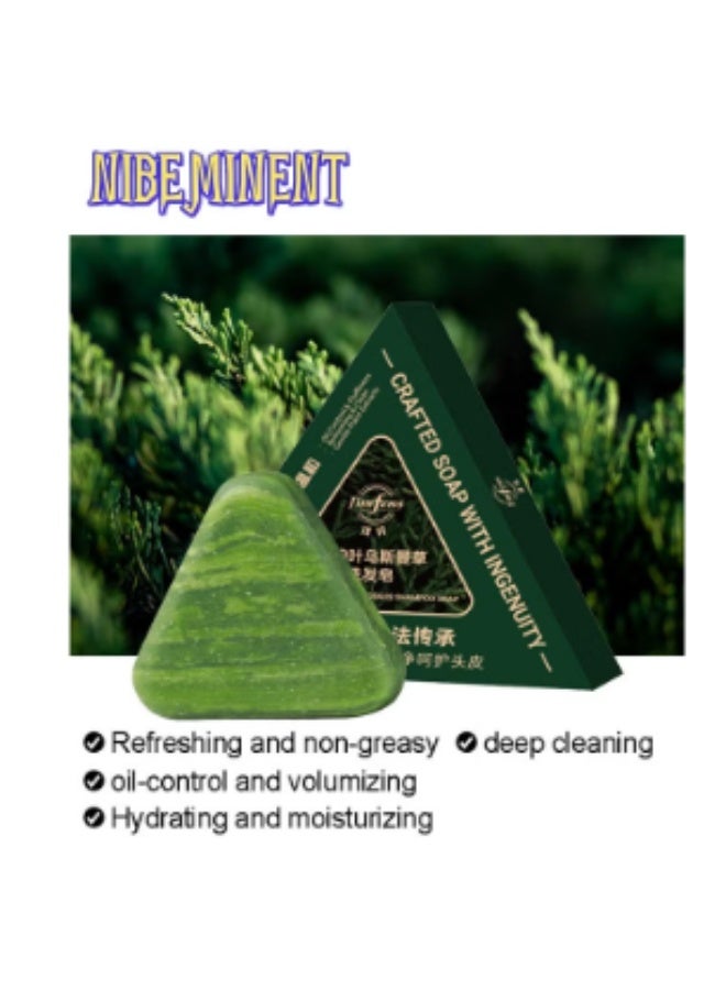 NIBEMINENT 120G Platycladus Orientalis & Usman Grass Shampoo Bar, Enriched with Ginseng, Platycladus Orientalis & Herbal Extracts, Gently Cleanses Hair, Hydrates & Moisturizes, Controls Oil, Lightweight & Non-Greasy, Suitable for All Hair Types, Christmas Gift - Image 3