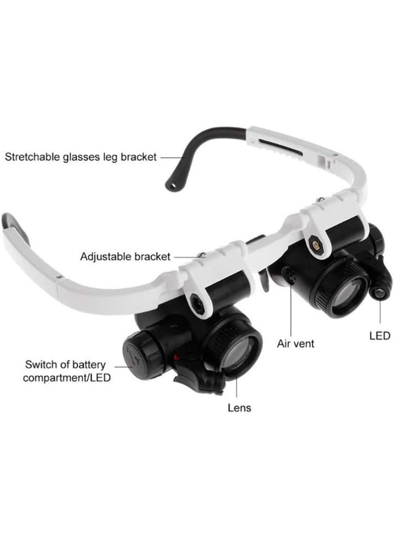 Rubik Head Mount Magnifier 8X 23X with 2 LED Lights, Magnifying Eye Glass for Close Work, Jewellery, Craft, Watch Repair, Hobby and Reading - White - Image 3