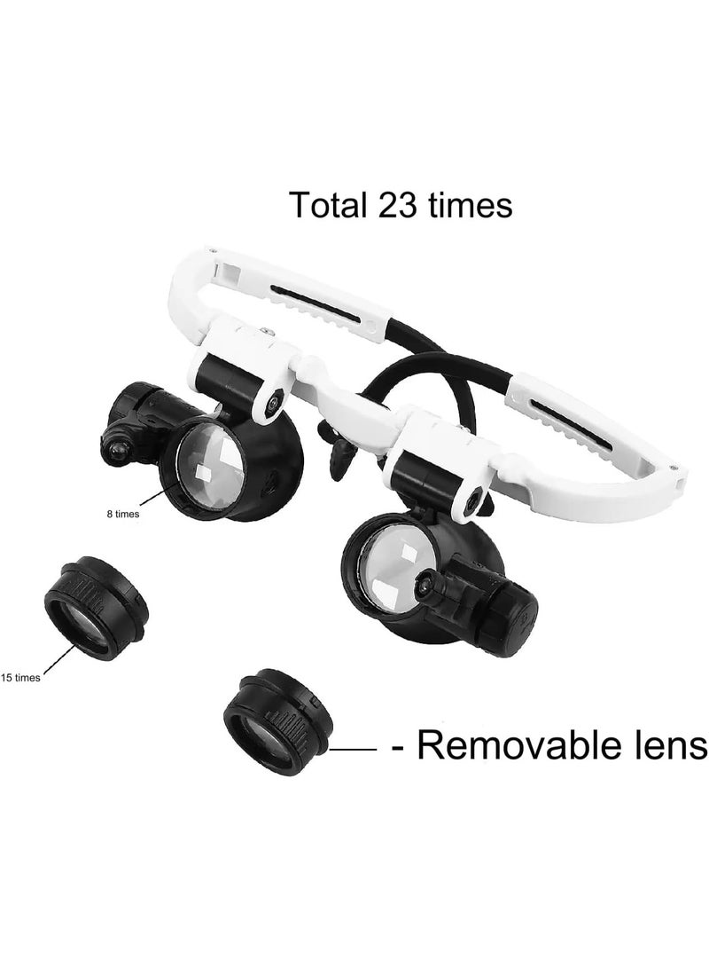 Rubik Head Mount Magnifier 8X 23X with 2 LED Lights, Magnifying Eye Glass for Close Work, Jewellery, Craft, Watch Repair, Hobby and Reading - White - Image 4