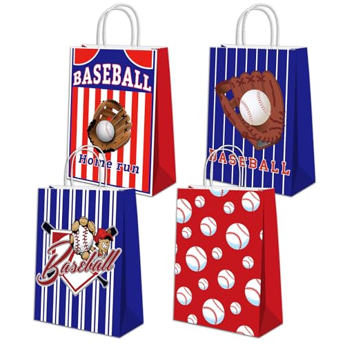 BQC 16 PCS Baseball Gift Bags Baseball Party Favor Bags with Handles for Baseball Party Decorations Baseball Goodie Bags Baseball Treat Snack Candy Favor Bags for Kids Boys Girls - Image 1