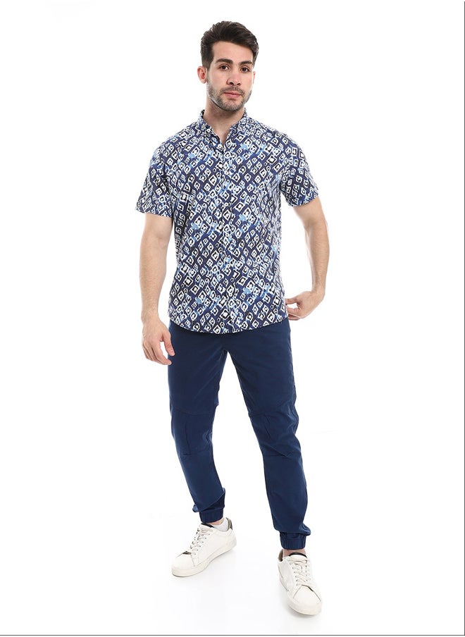 Andora - Elastic Waist With Drawstring Pants_Navy Blue - Image 1