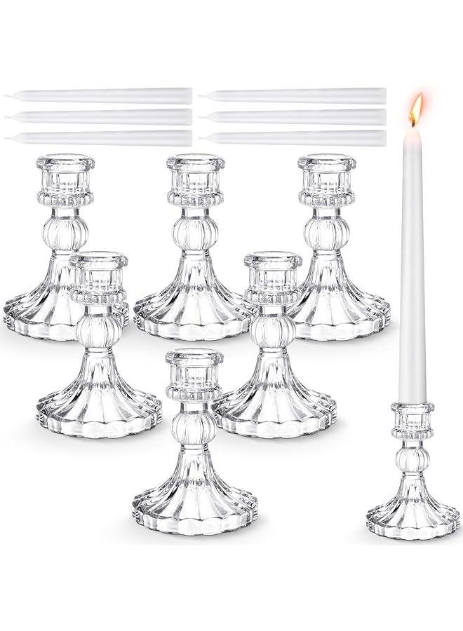 إيروريكس مجموعة من 12 حامل شموع زفاف وشموع مخروطية من الزجاج الشفاف والشموع البيضاء التي لا تقطر مثالية لحفلات الزفاف - Image 1