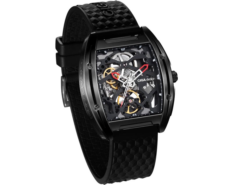 CIGA Design Edge Men's Luxury Watch, Stainless Steel Case, Automatic Movement, Silicone Strap, 30M Water Resistant Timepiece, Skeleton Dial, 2 Years Warranty - Z031-BB01-W5BK - Image 1