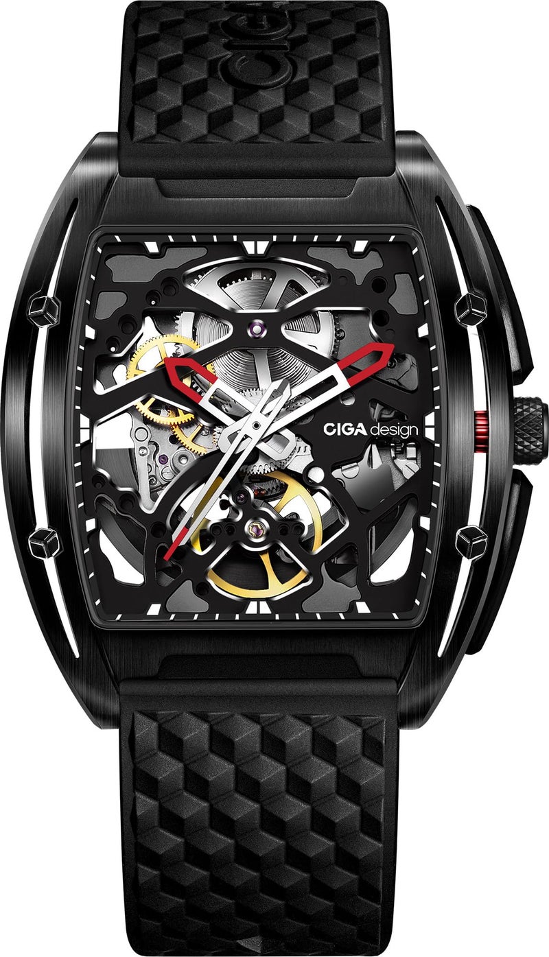 CIGA Design Edge Men's Luxury Watch, Stainless Steel Case, Automatic Movement, Silicone Strap, 30M Water Resistant Timepiece, Skeleton Dial, 2 Years Warranty - Z031-BB01-W5BK - Image 2