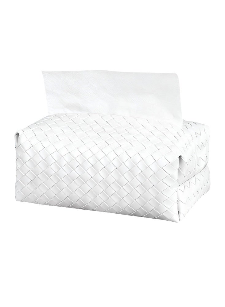 Tissue Box Faux Pu Leather Woven Facial Box Covers Holder Tray Organizer for House Tabletop Office Car Bathroom Decorative, White - Image 1