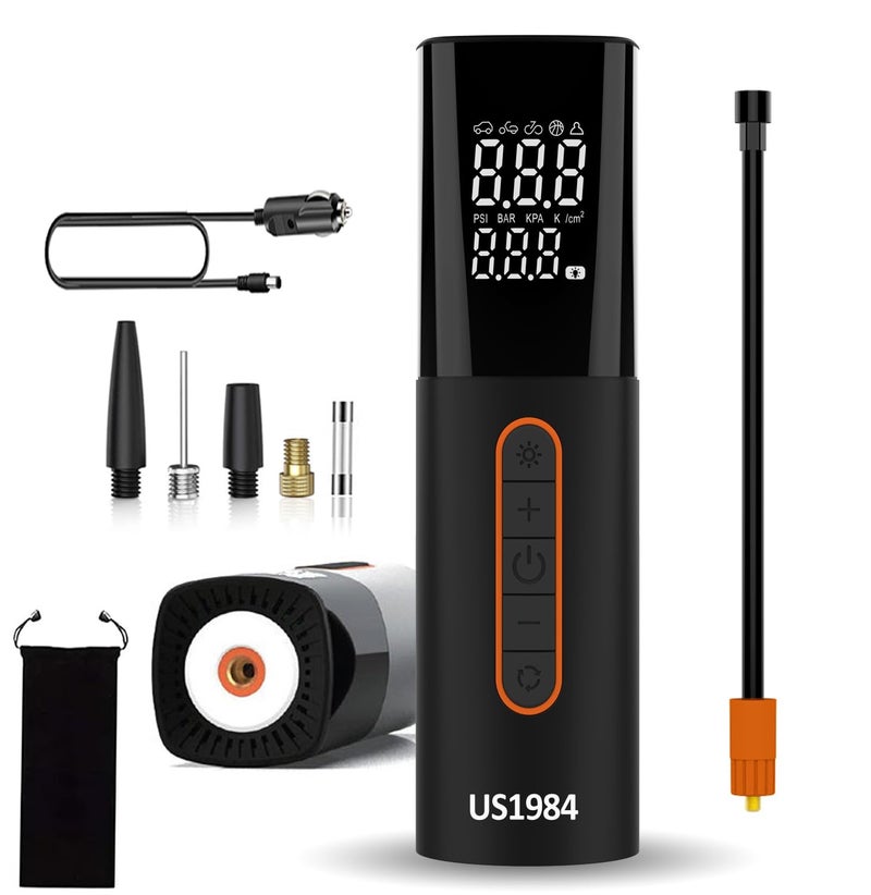 US1984 Tire Inflator Portable Air Compressor, 150 PSI Air Pump for Car Tires, DC12V Smart Electric Pump With Pressure Dual LCD Display & LED Light, Air Pump for Car Tire Balls, Inflatables (Black) - Image 1