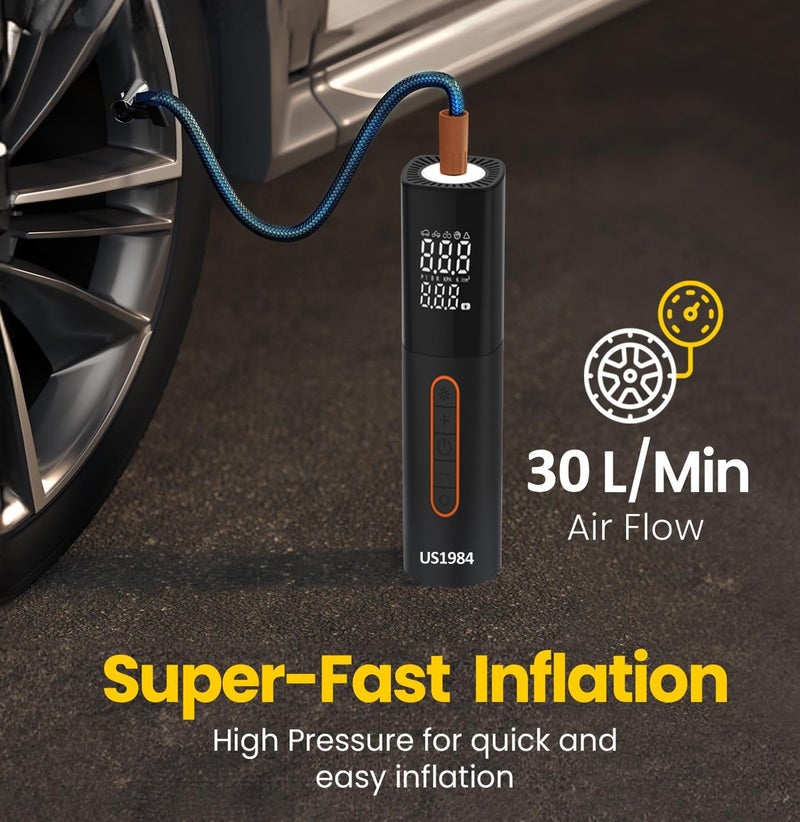 US1984 Tire Inflator Portable Air Compressor, 150 PSI Air Pump for Car Tires, DC12V Smart Electric Pump With Pressure Dual LCD Display & LED Light, Air Pump for Car Tire Balls, Inflatables (Black) - Image 3