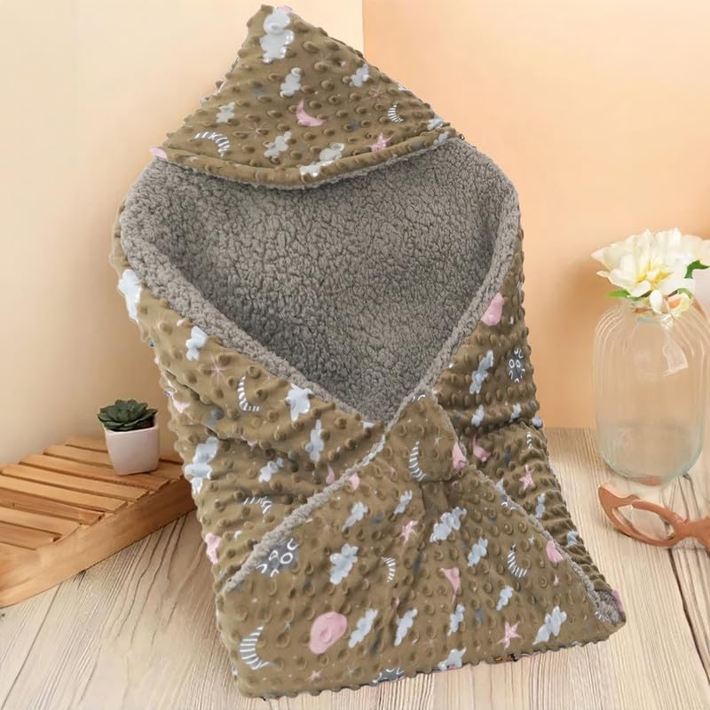 Florida Florida All Season Hooded Baby Blanket Swaddler Wrapper Flannel Soft and Comfortable for New Born Baby Girls and Boys-Wrap Brown - Image 1